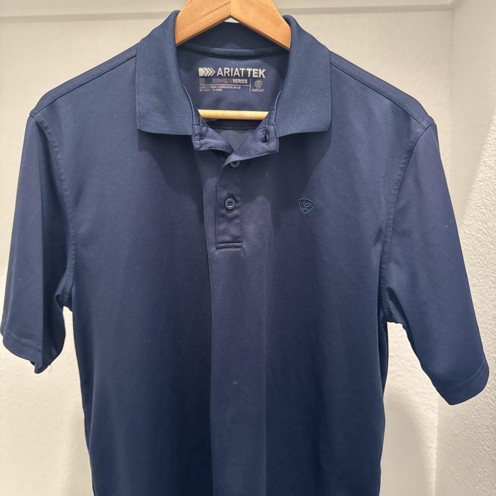 Ariat Tek Heat Series Men's Navy Blue Short Sleeve Performance Polo - Size M